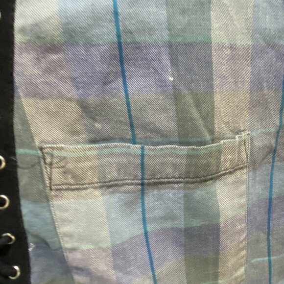 Furst A Kind Plaid Cotton Lace Raw Hem Grunge Preppy Dark Academia Shirt Top XL - Picture 7 of 8